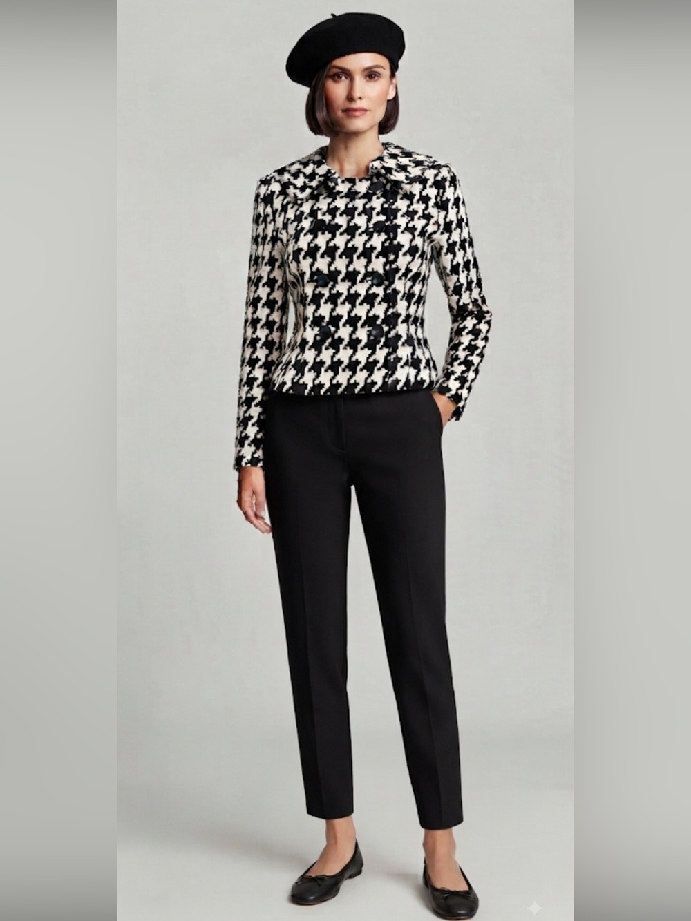 White House Black Market double breasted houndstooth cropped jacket - Picture 3 of 16